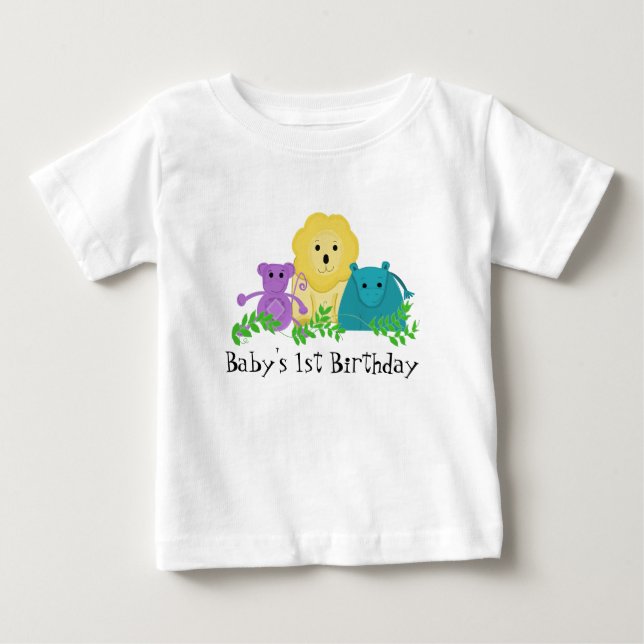 T-shirt Pour Bébé Zoo Animaux 1er anniversaire de bébé (Devant)