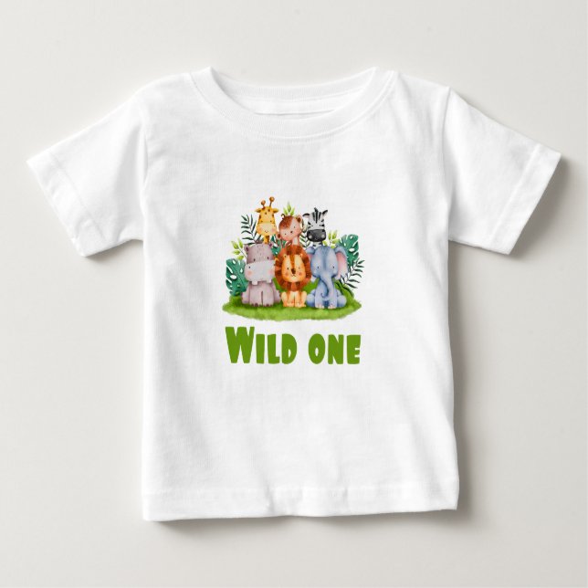 T-shirt Pour Bébé Zoo Anniversaire Safari Jungle Animal Bébé Sauvage (Devant)