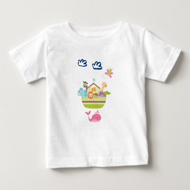 T-shirt Pour Bébé Zoo mignon Arche animal avec papillon et baleine (Devant)