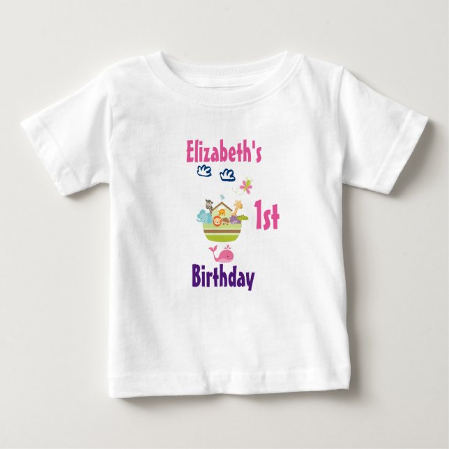 T-shirt Pour Bébé Zoo mignon Arche animal premier anniversaire (Devant)
