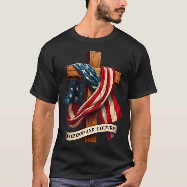 T-shirt Pour Dieu et la Croix du pays Christian Patriotiqu (Devant)