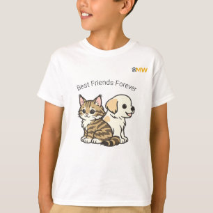 T-shirt pour enfants avec chat et chien de dessin