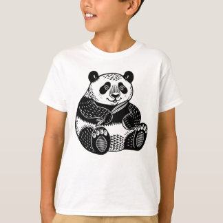 T-shirt pour enfants avec grand panda linogravure