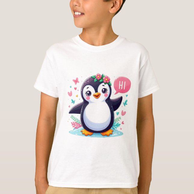 T-shirt pour enfants avec imprimé mignon pingouin (Devant)