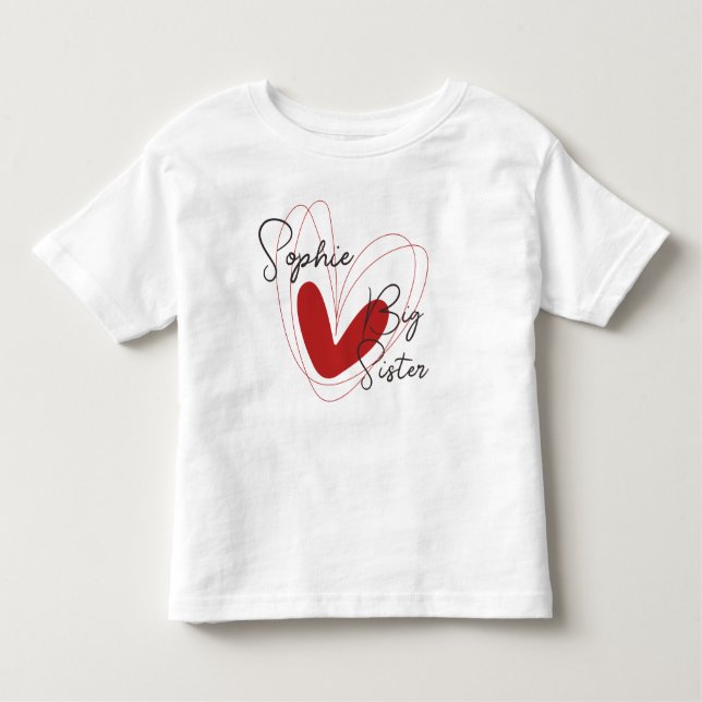 T-shirt pour enfants avec nom de cœur de grande sœ (Devant)