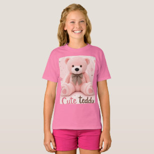 T-shirt pour enfants avec ours en peluche rose.