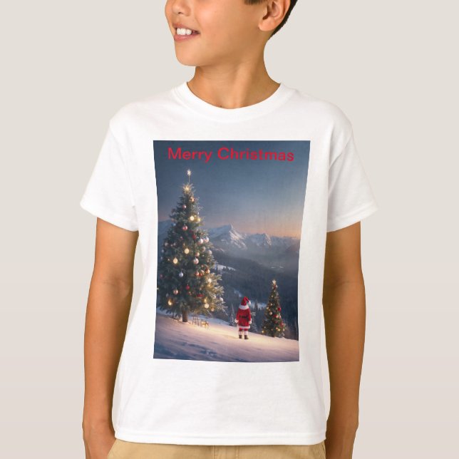 T-shirt pour enfants du Père Noël Snowy Mountain (Devant)