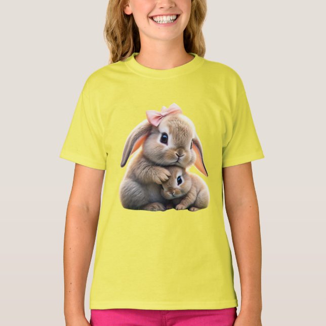 T-shirt pour enfants et lapin affectueux (Devant)