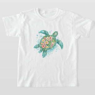 T-shirt pour enfants Tortue de mer florale