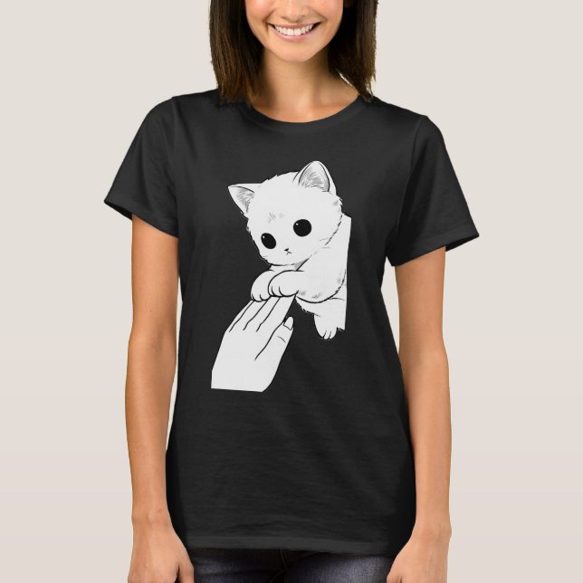 T-shirt pour femmes avec chat blanc mignon jouant  (Devant)