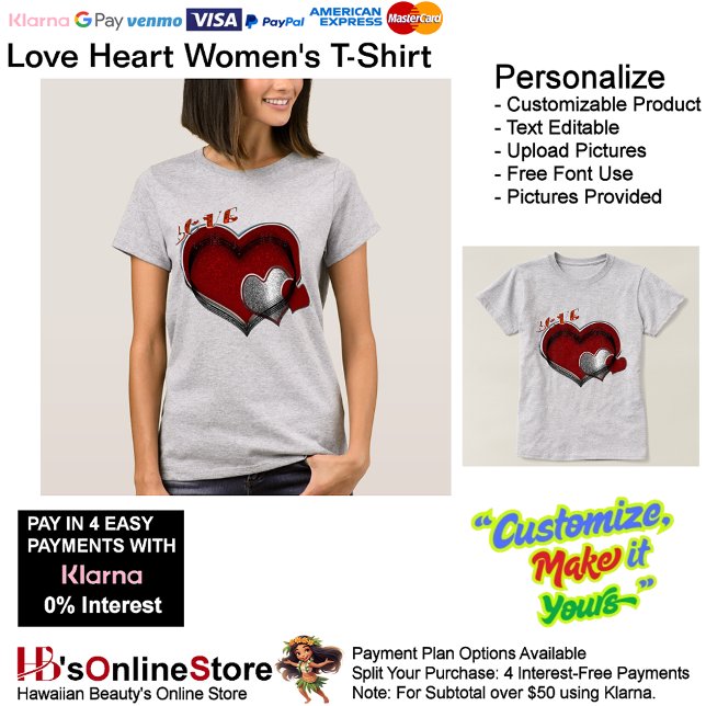 T-Shirt pour femmes Heart Light Steel (Love Heart Women's T-Shirt with Gray Background.)