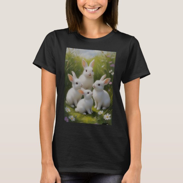 T-shirt pour femmes Prairie de lapins blancs migno (Devant)