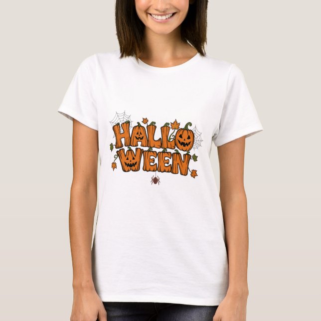 T-shirt pour femmes typographie citrouille Hallowe (Devant)