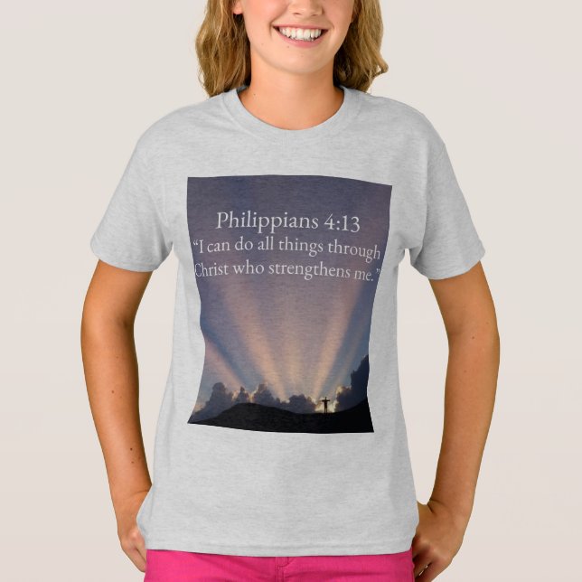 T-shirt pour fille chrétienne Philippiens 4:13 (Devant)