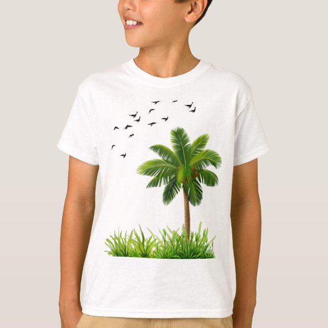 T-shirt pour garçons avec palmier mignon et thème  (Devant)