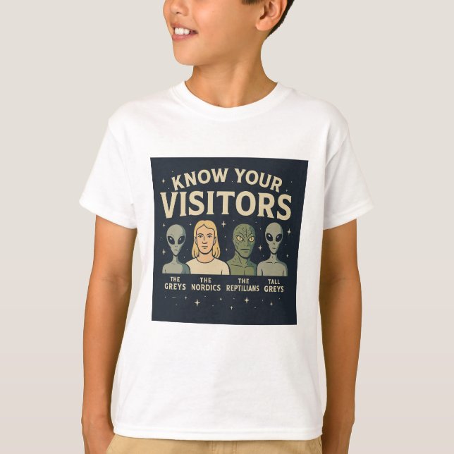 T-Shirt pour garçons "Connaissez vos visiteurs" (Devant)