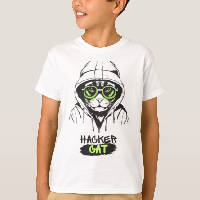 T-Shirt pour garçons Hacker Cat Cyberpunk Tech Kit (Devant)