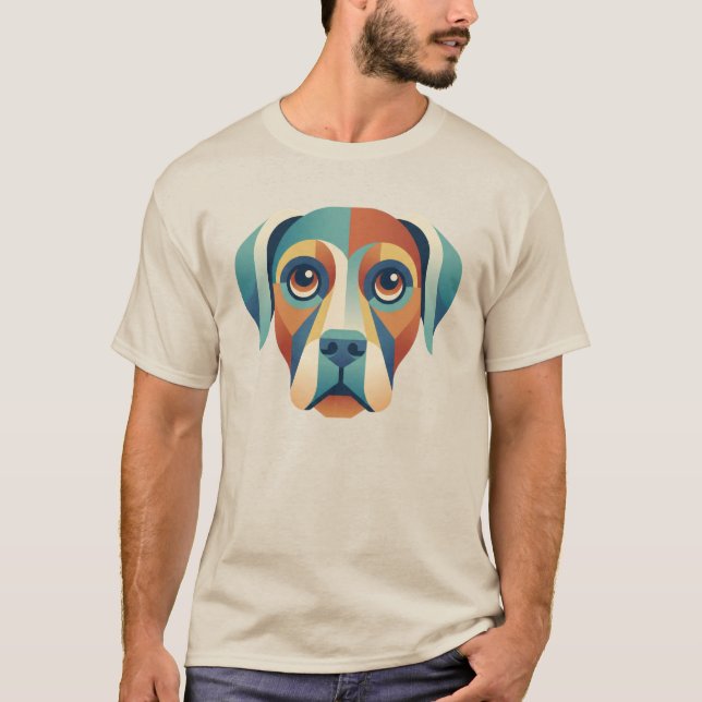 T-shirt pour homme au visage de chien géométrique  (Devant)