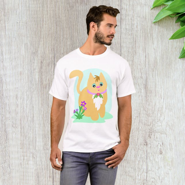 T-Shirt Pour Homme Chat Et Fleurs (Créateur téléchargé)