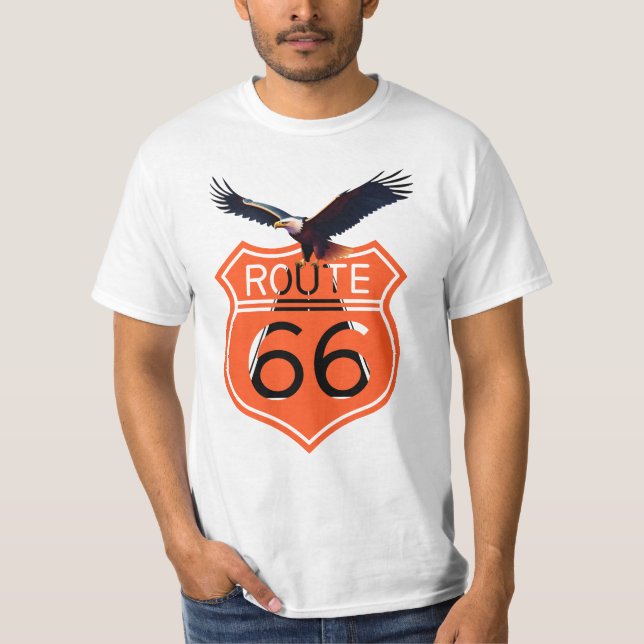 T-shirt pour hommes, motif Route 66 et aigle (Devant)