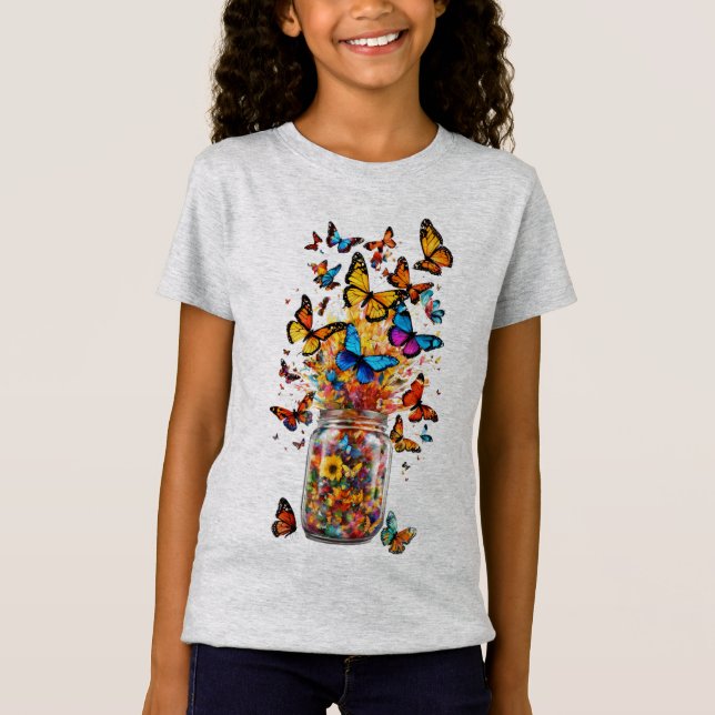 T-shirt pour jeune fille avec papillons  (Devant)