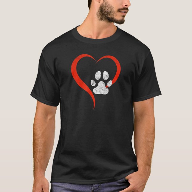 T-shirt Pour L'Amour De Mon Chien Rouge Coeur & Chien Blan (Devant)