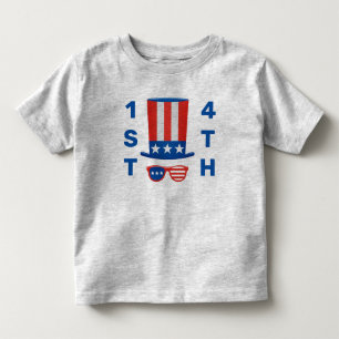 T-shirt Pour Les Tous Petits 1E 4 juillet Rouge Blanc Bleu Drapeau Top Hat Chem