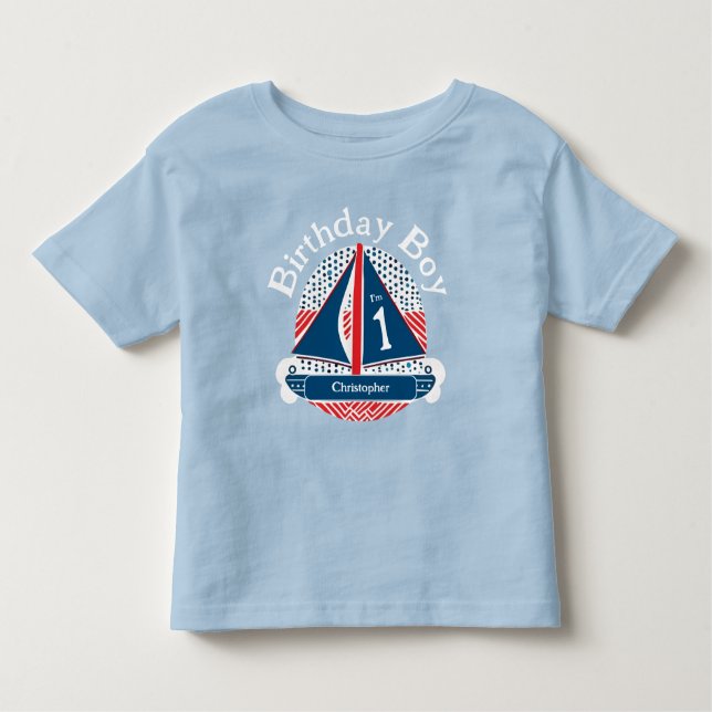 T-shirt Pour Les Tous Petits 1er anniversaire Boy Nautical Sailboat Motifs (Devant)