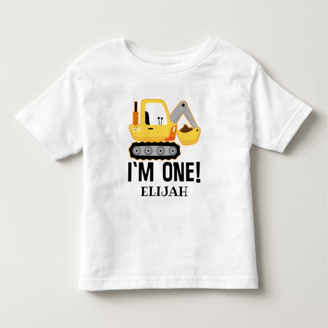 T-shirt Pour Les Tous Petits 1er Birthday Construction Bulldozer Personnalisé (Devant)