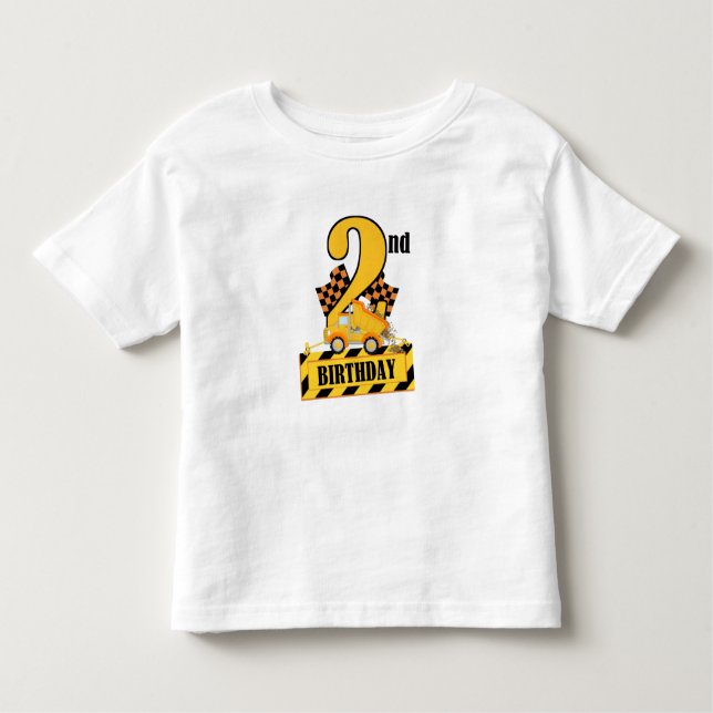 T-shirt Pour Les Tous Petits 2e anniversaire Camion de construction noir et jau (Devant)
