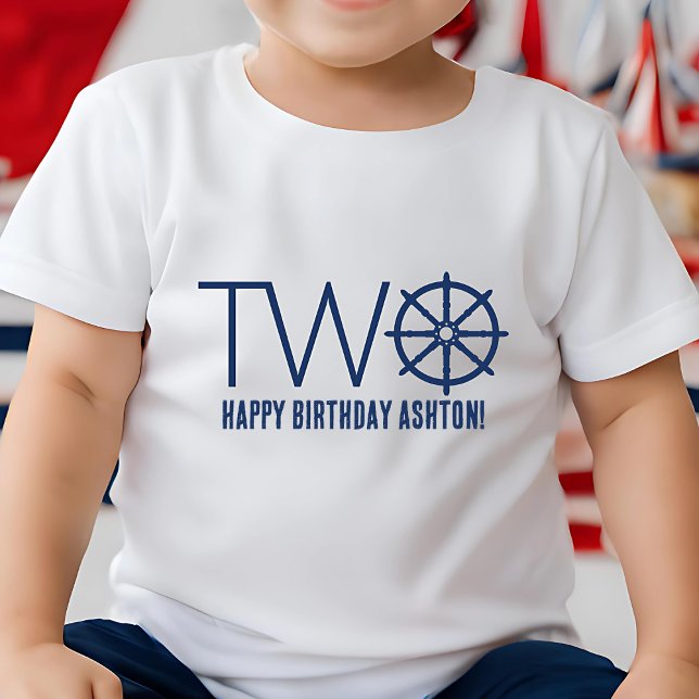 T-shirt Pour Les Tous Petits 2e anniversaire du Nautical Boy's Birthday Nom du  (Créateur téléchargé)