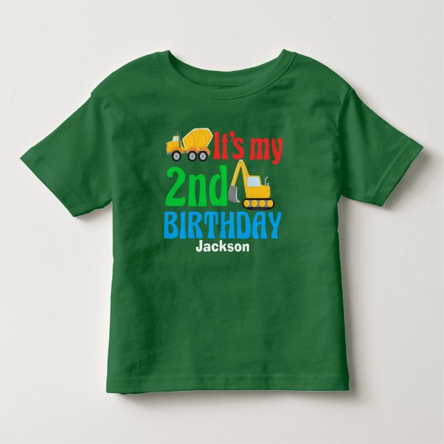 T-shirt Pour Les Tous Petits 2e anniversaire Enfants Construction Véhicule Part (Devant)