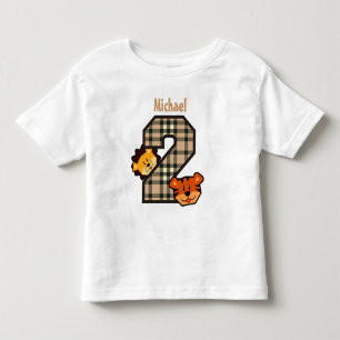 T-shirt Pour Les Tous Petits 2ème Lion rose de tigre de plaid d'anniversaire V