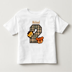 T-shirt Pour Les Tous Petits 2ème Lion rose de tigre de plaid d'anniversaire V3