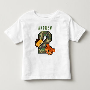 T-shirt Pour Les Tous Petits 2ème withTiger et lion de Camo d'anniversaire V6 