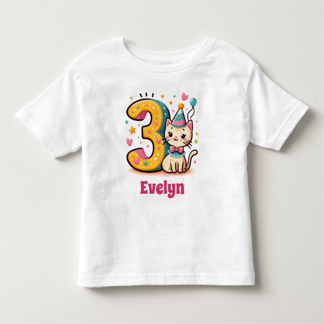 T-shirt Pour Les Tous Petits 3e anniversaire Kitty personnalisé (Devant)