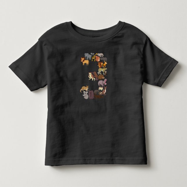 T-shirt Pour Les Tous Petits 3e anniversaire Safari Zoo Animaux Chiffres 3 ans (Devant)