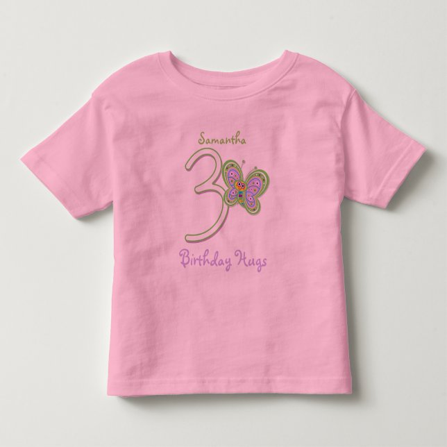 T-shirt Pour Les Tous Petits 3ème Le papillon d'anniversaire étreint le nom (Devant)