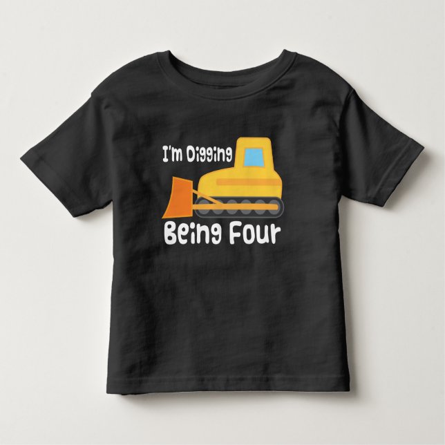 T-shirt Pour Les Tous Petits 4e anniversaire Bulldozer Construction Camion Todd (Devant)