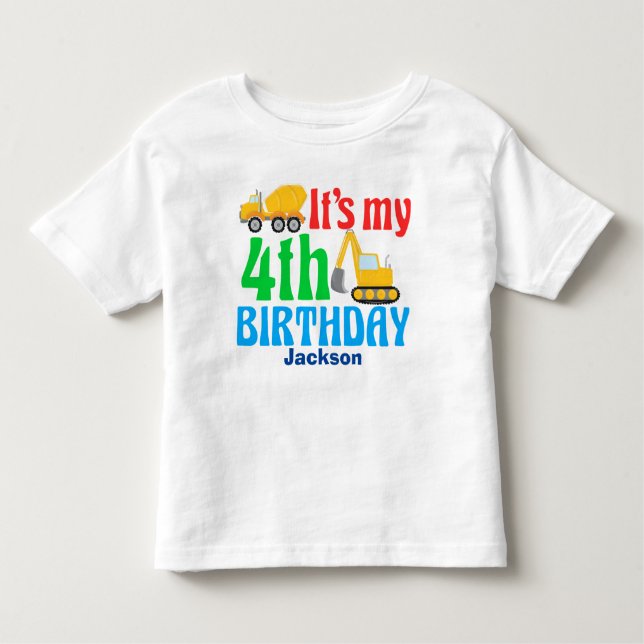 T-shirt Pour Les Tous Petits 4e anniversaire Enfants Construction Véhicule Part (Devant)