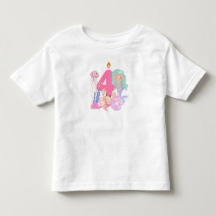 T-shirt Pour Les Tous Petits 4e anniversaire Pastel Sirène & Créatures Marines