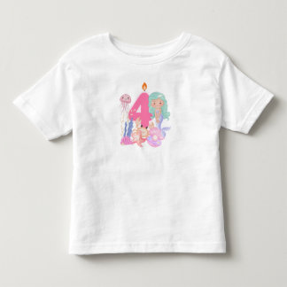 T-shirt Pour Les Tous Petits 4e anniversaire Pastel Sirène & Créatures Marines
