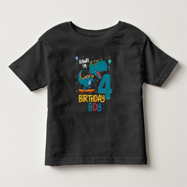 T-shirt Pour Les Tous Petits 4e anniversaire Trex Boy 4 ans (Devant)