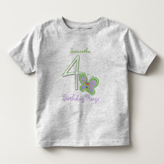 T-shirt Pour Les Tous Petits 4ème Le papillon d'anniversaire étreint le nom (Devant)