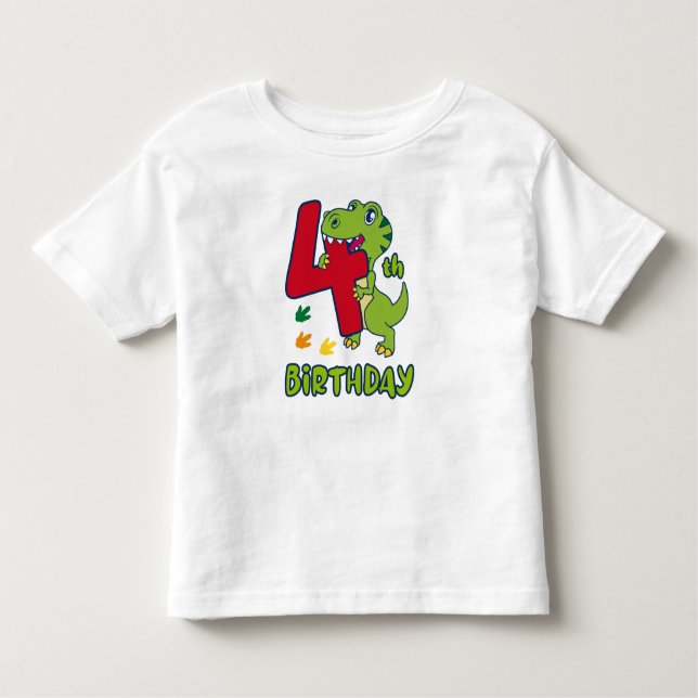 T-shirt Pour Les Tous Petits 4th birthday dinosaur  (Devant)