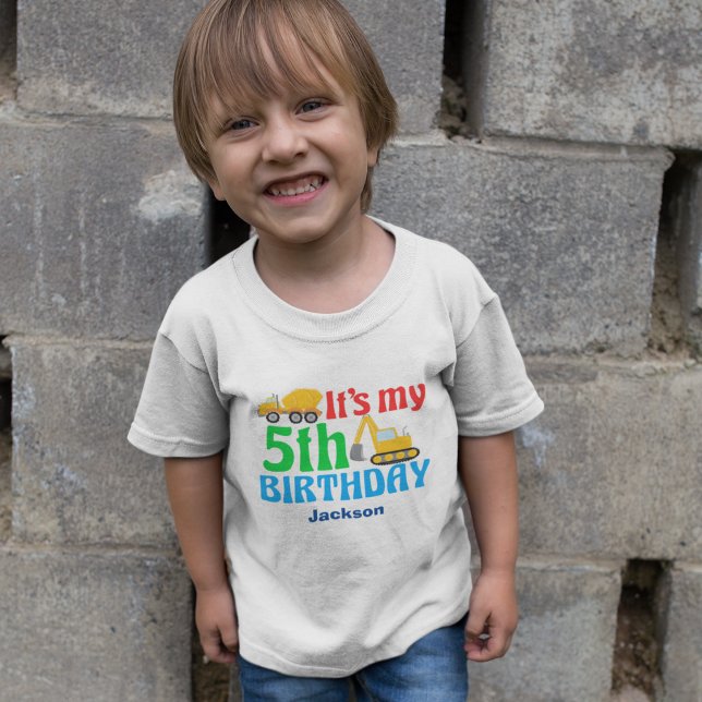 T-shirt Pour Les Tous Petits 5e anniversaire Enfants Construction Véhicule Part (Créateur téléchargé)