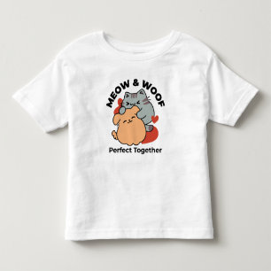 T-shirt Pour Les Tous Petits Adorable chat et chien Hug - Meow & Woof Design