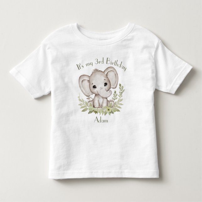 T-shirt Pour Les Tous Petits adorable éléphant garçon d'anniversaire (Devant)