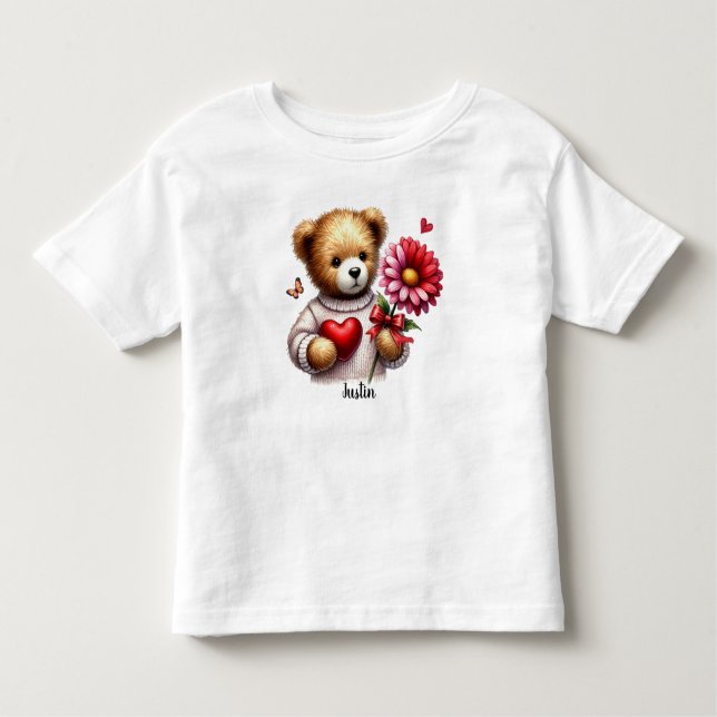 T-shirt Pour Les Tous Petits Adorable ours en peluche Nom Valentines Jour (Devant)
