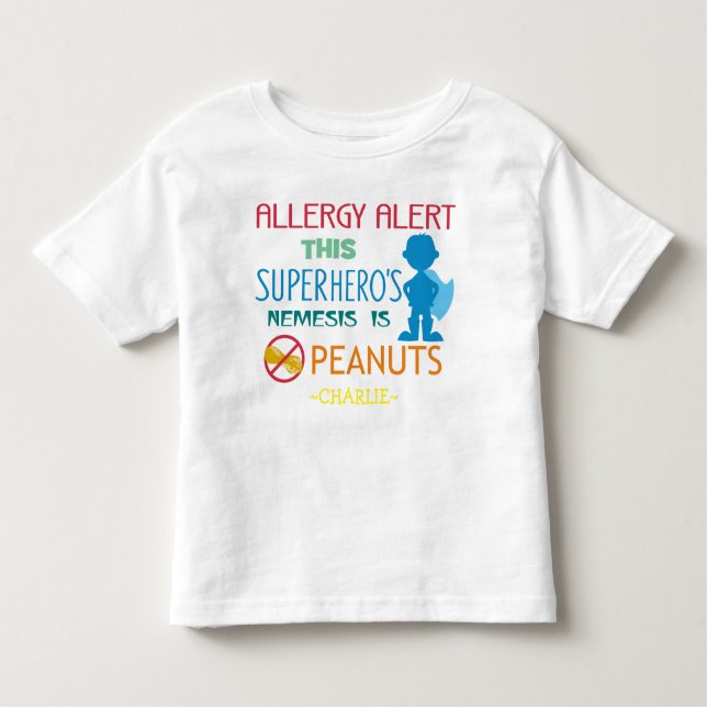 T-shirt Pour Les Tous Petits Alerte d'allergie aux arachides Superhero Garçons  (Devant)